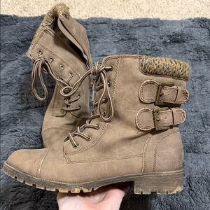Jellypop Tan Combat Boots with Buckle Accents